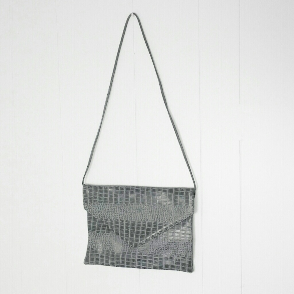Gray Croc Skin Envelope Clutch
